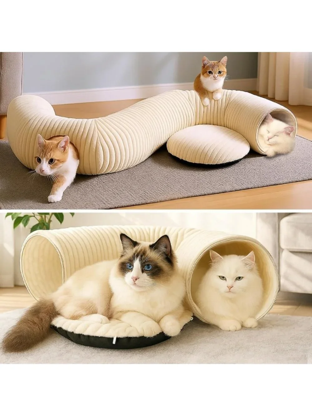 Cozy Cat Tunnel Bed with 40 Interactive Toys | Collapsible Play Tube for Kittens